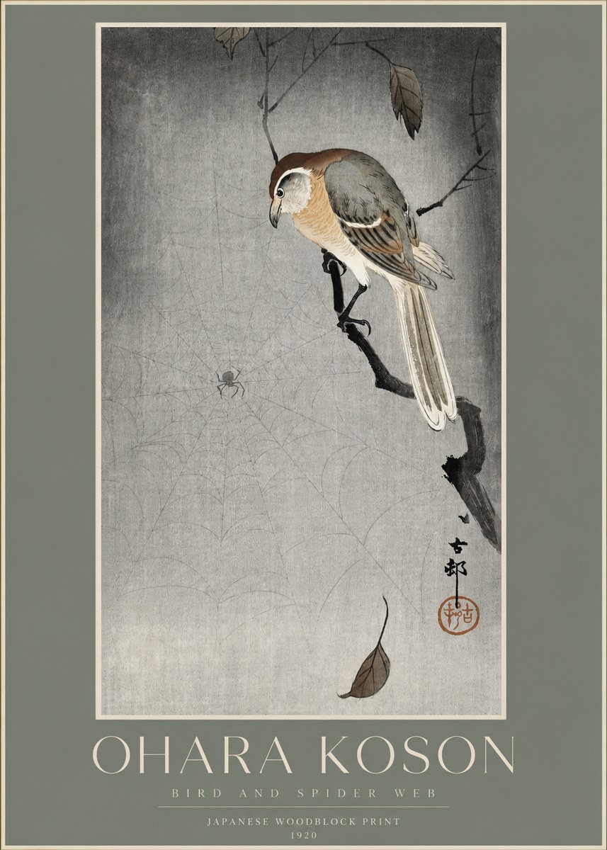 Ohara Koson Bird and Spider Web II No2 - Affiche