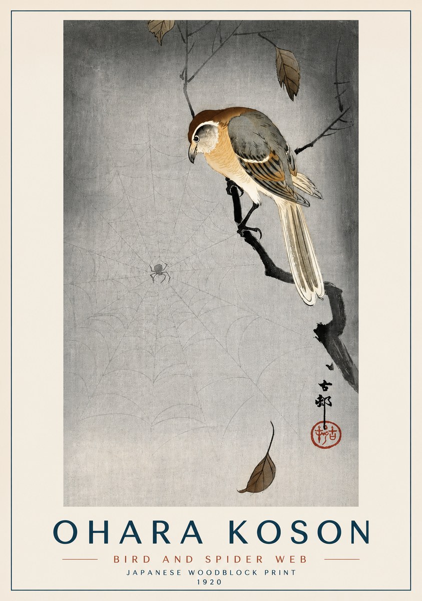 Ohara Koson Bird and Spider Web II No3 - Affiche