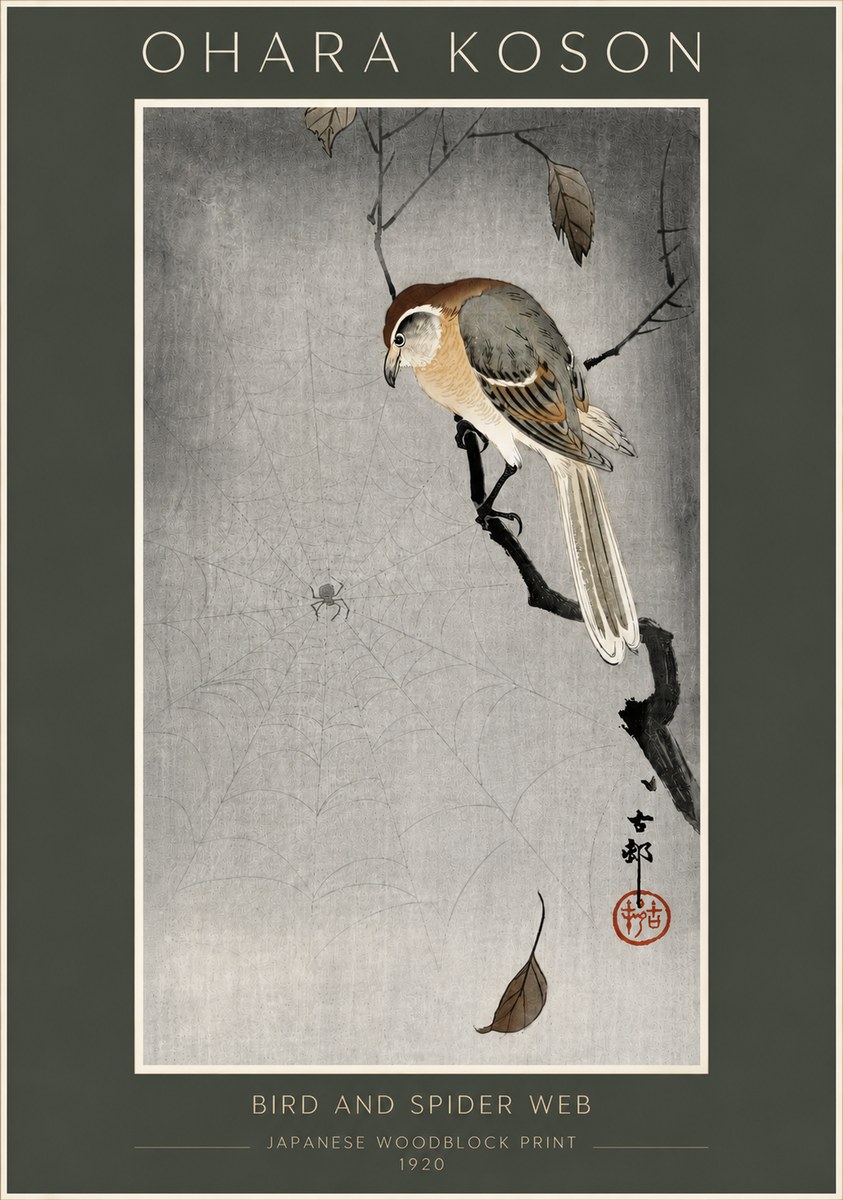 Ohara Koson Bird and Spider Web II No5 - Affiche