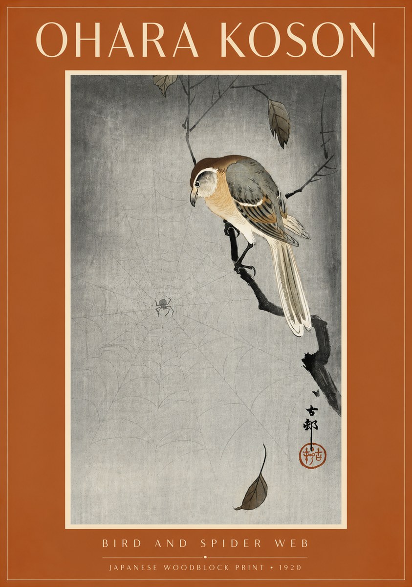 Ohara Koson Bird and Spider Web II No6 - Affiche