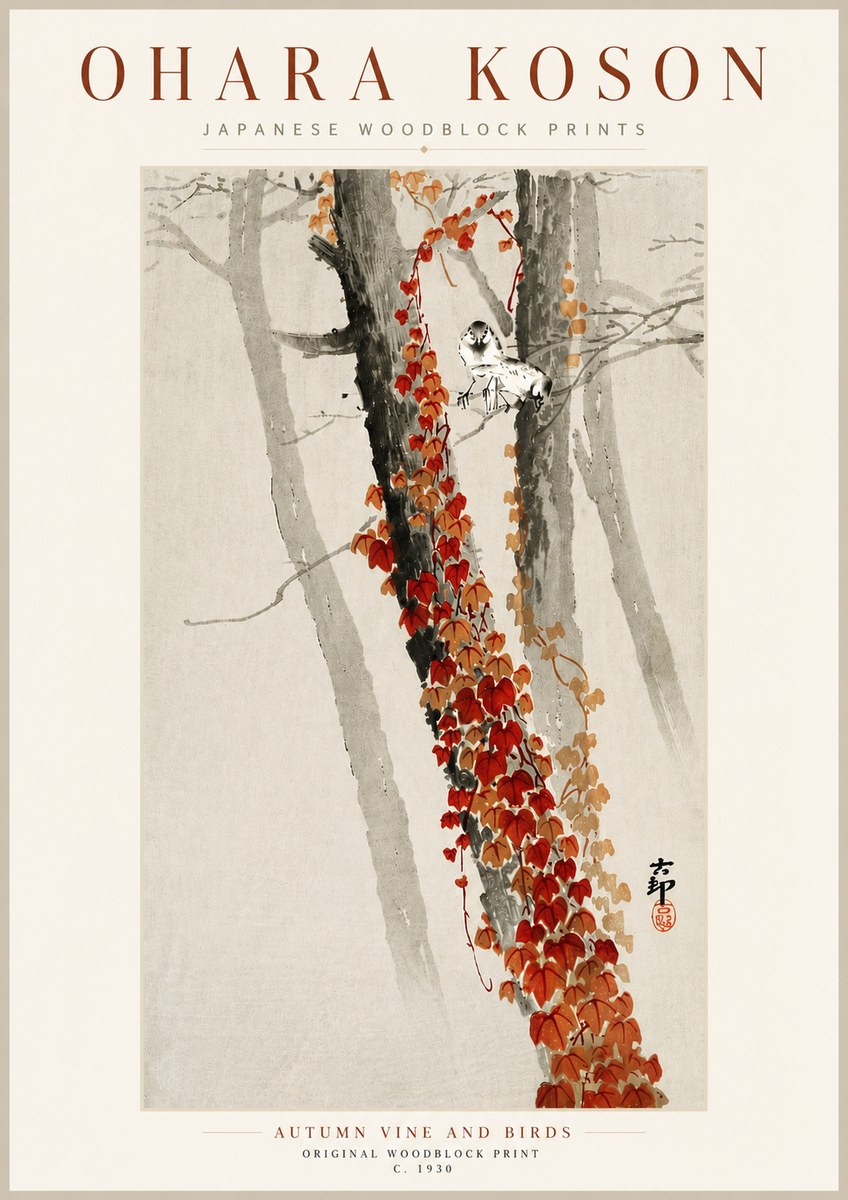 Ohara Koson Autumn Vine and Birds No5 - Affiche