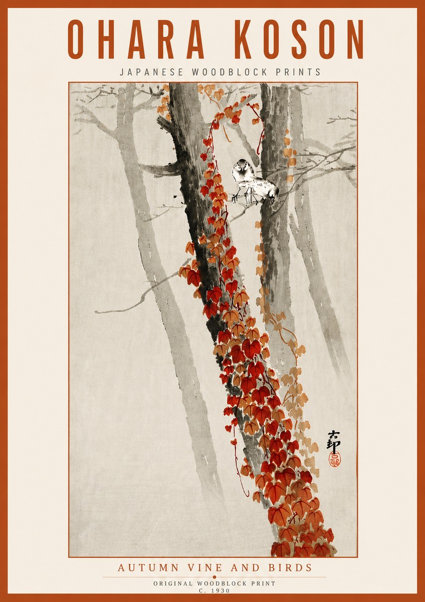 Ohara Koson Autumn Vine and Birds No6 - Affiche