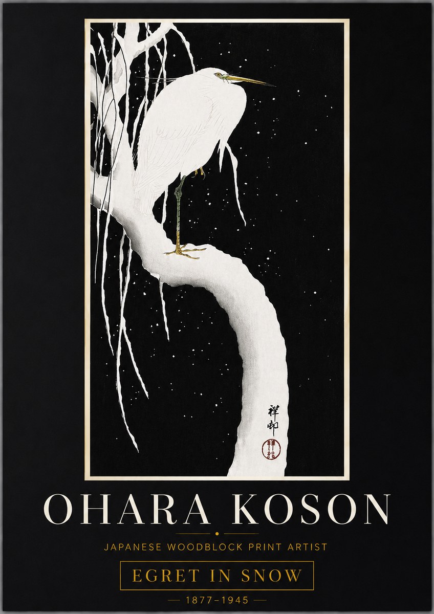Ohara Koson Egret in Snow No6 - Affiche