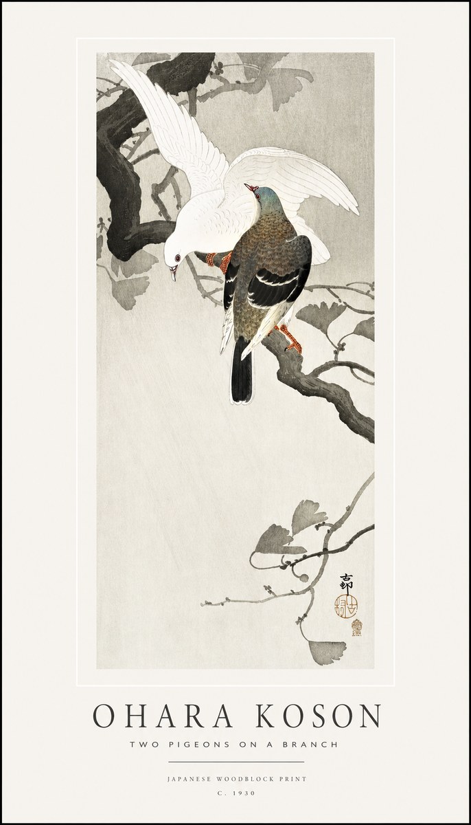 Ohara Koson Two Pigeons on a Branch No1 - Affiche