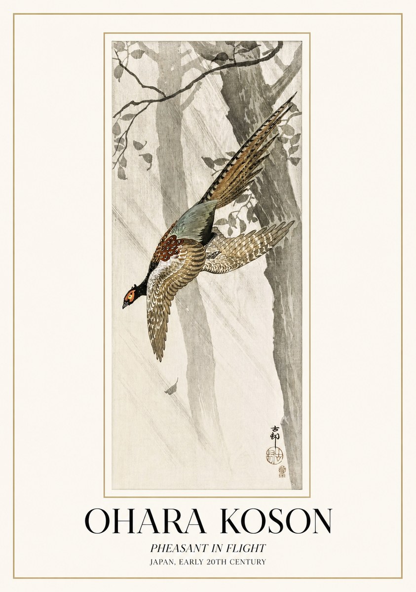 Ohara Koson Pheasant in Flight No1 - Affiche