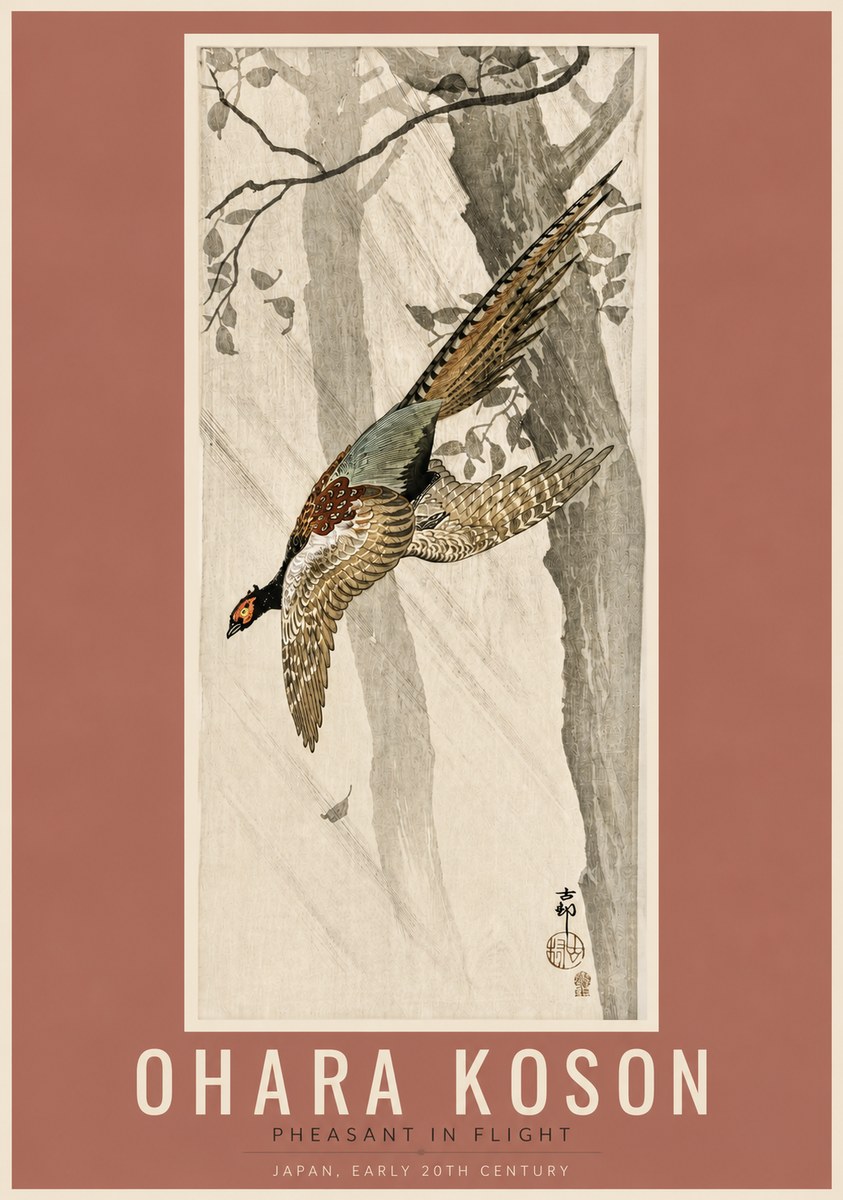 Ohara Koson Pheasant in Flight No3 - Affiche