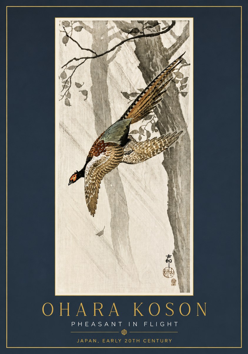 Ohara Koson Pheasant in Flight No5 - Affiche
