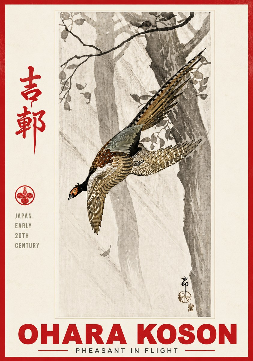 Ohara Koson Pheasant in Flight No6 - Affiche