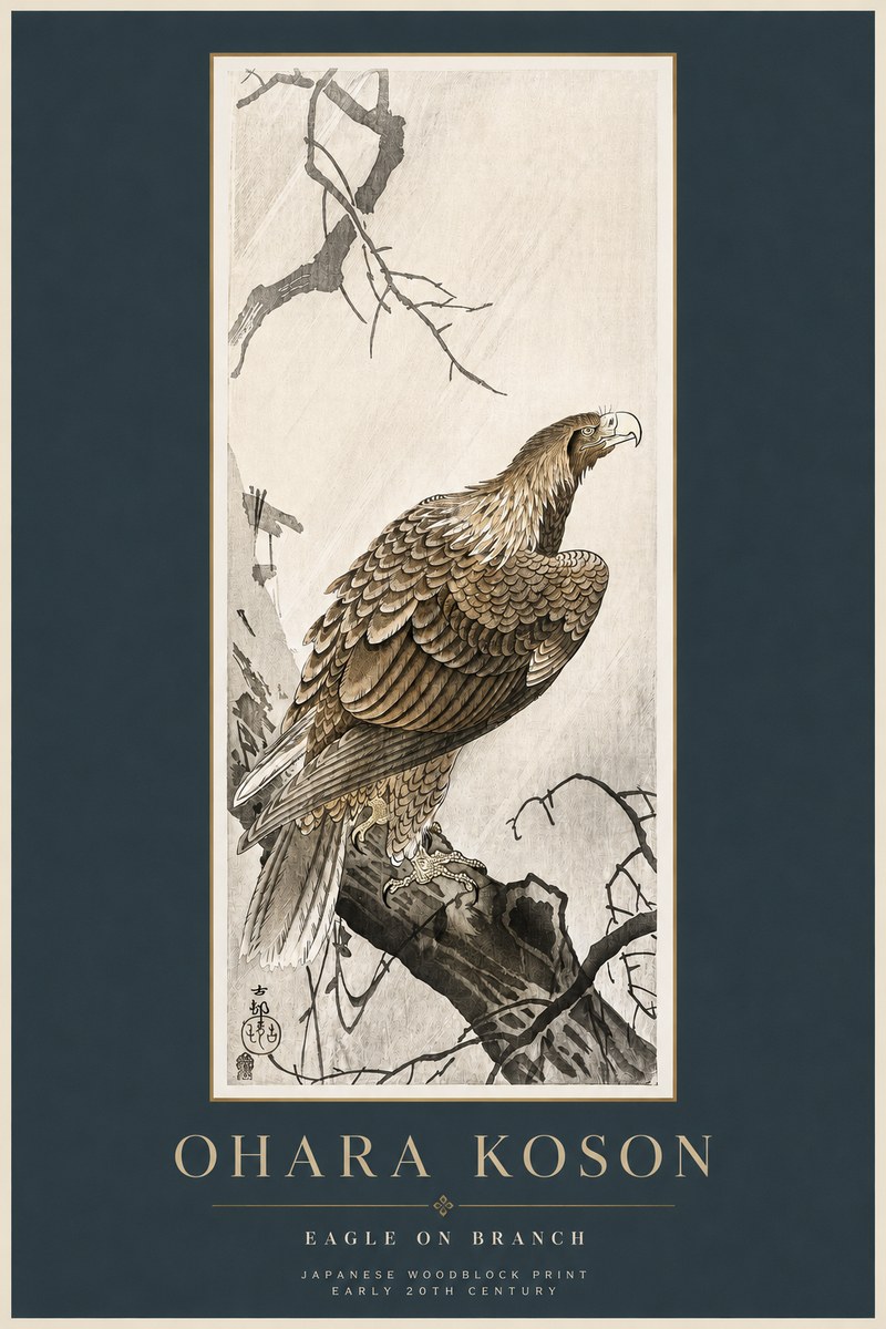 Ohara Koson Eagle on Branch No2 - Affiche