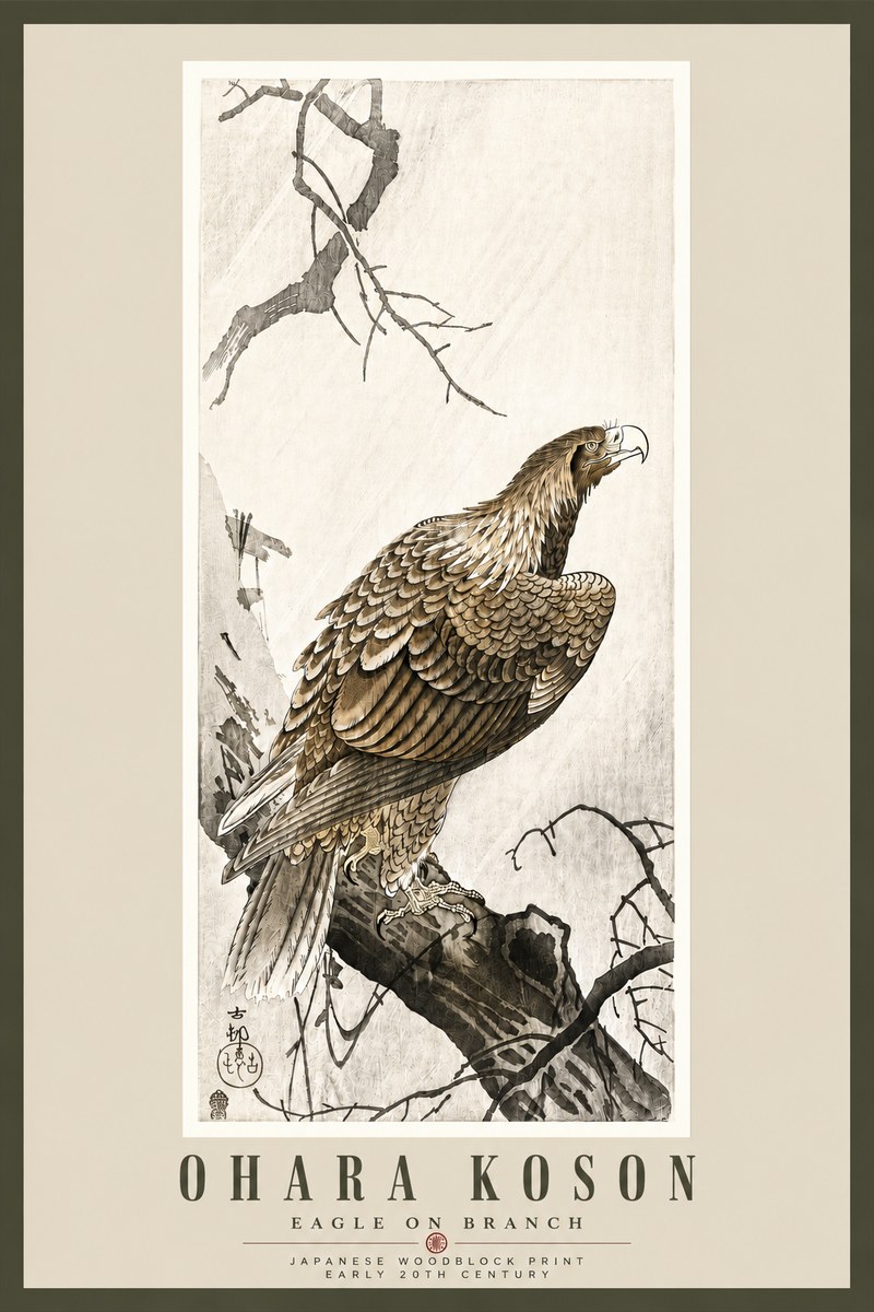 Ohara Koson Eagle on Branch No5 - Affiche