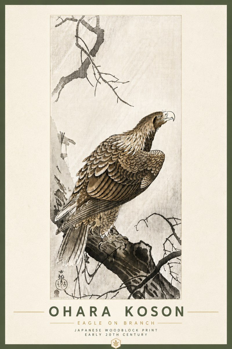 Ohara Koson Eagle on Branch No6 - Affiche