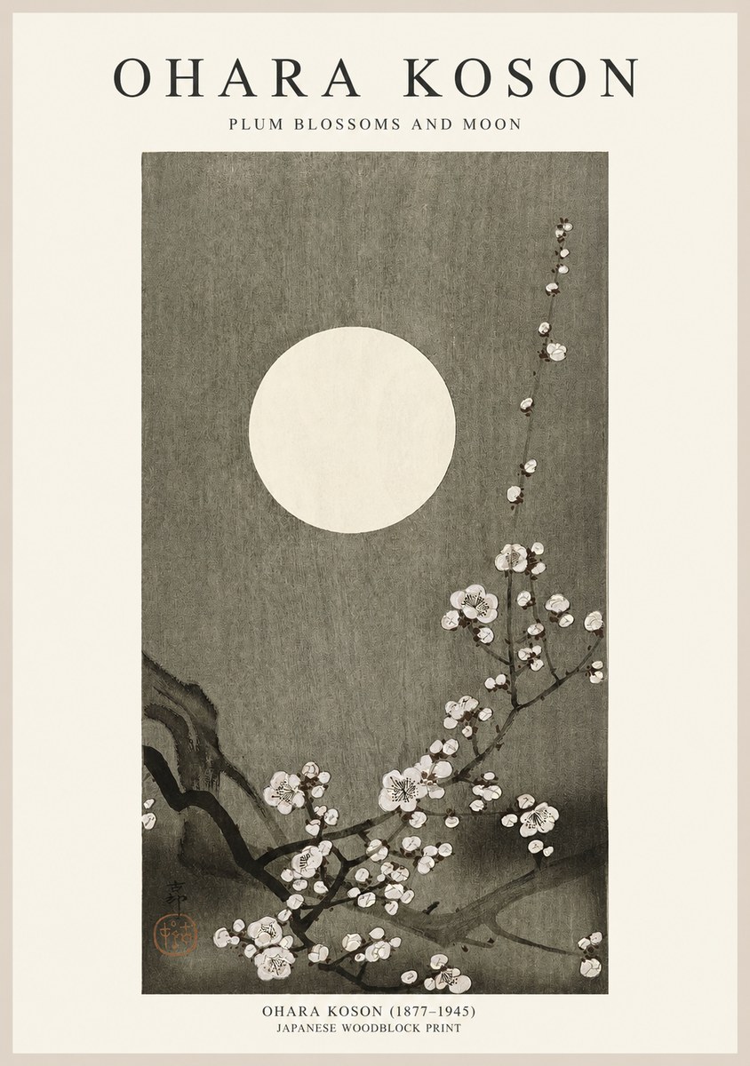 Ohara Koson Plum Blossoms and Moon No1 - Affiche