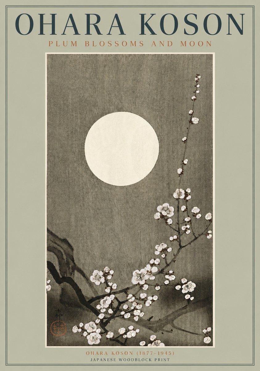 Ohara Koson Plum Blossoms and Moon No3 - Affiche