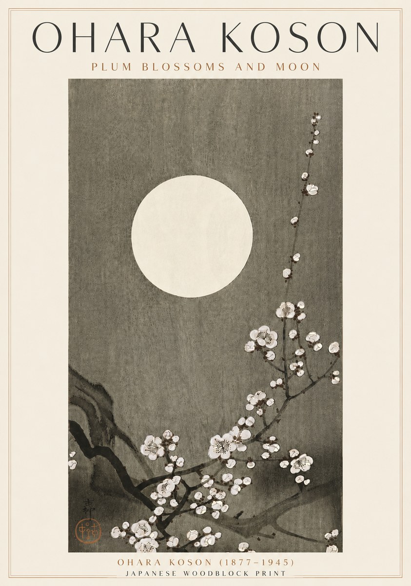 Ohara Koson Plum Blossoms and Moon No4 - Affiche