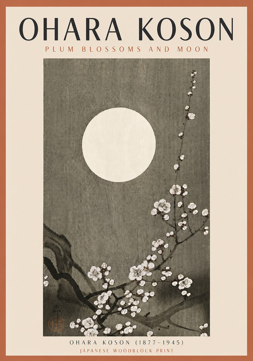 Ohara Koson Plum Blossoms and Moon No5 - Affiche