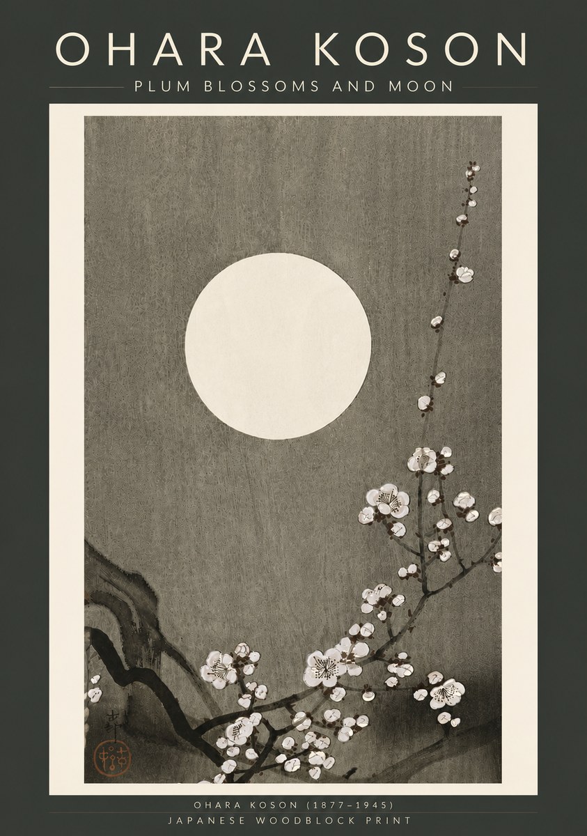 Ohara Koson Plum Blossoms and Moon No6 - Affiche