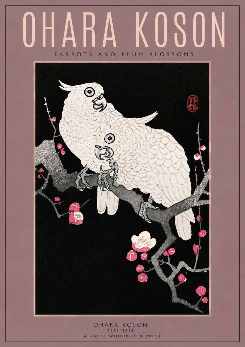 Ohara Koson Parrots and Plum Blossoms No3 - Affiche