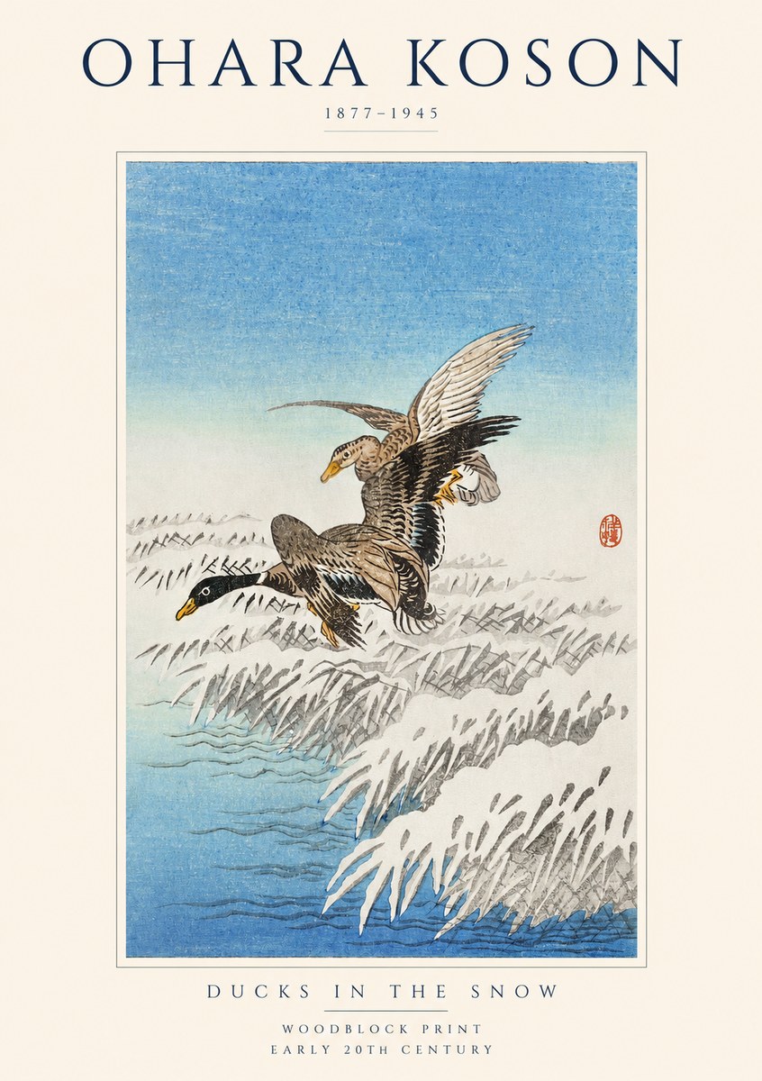Ohara Koson Ducks in the Snow No1 - Affiche