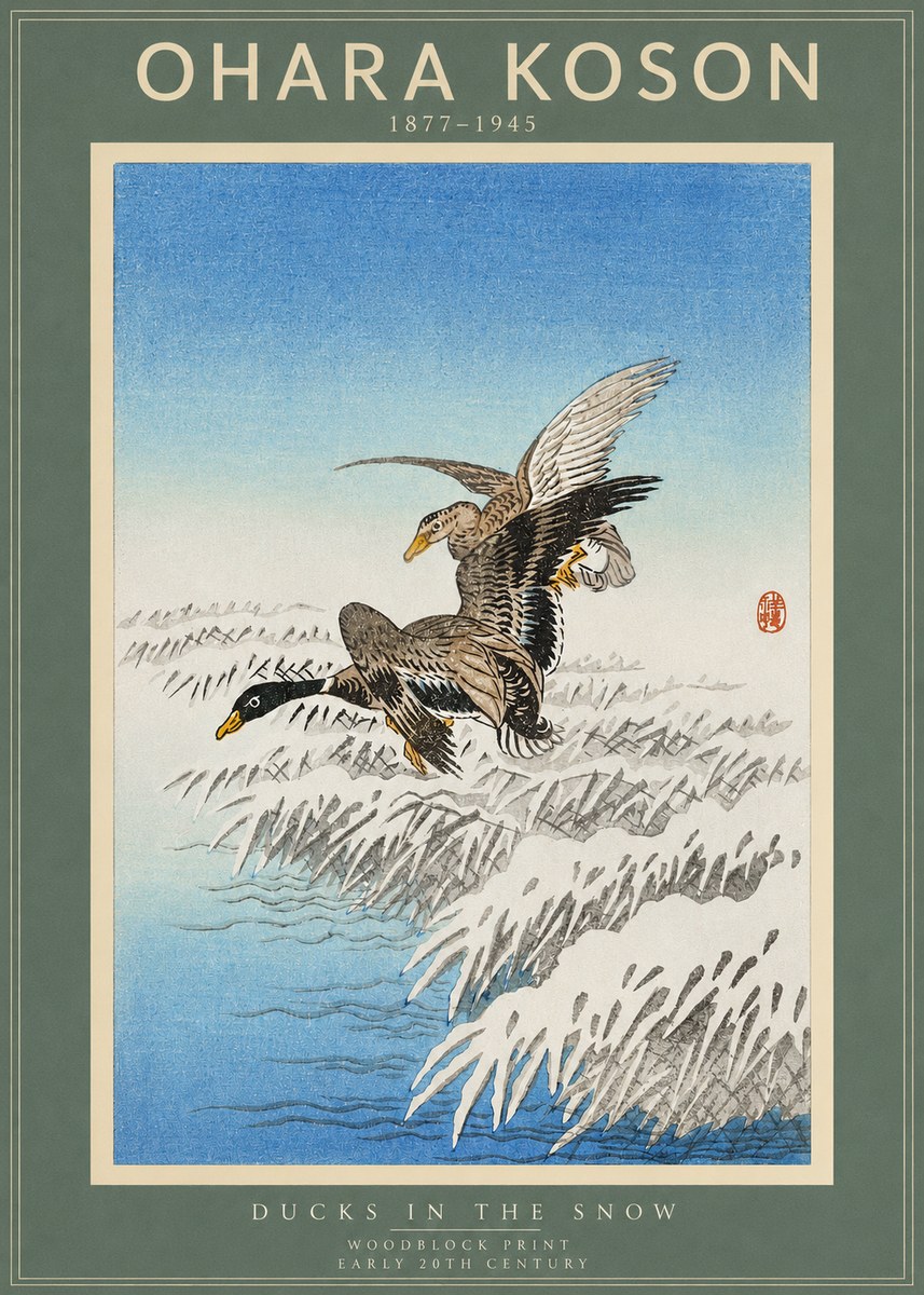 Ohara Koson Ducks in the Snow No2 - Affiche
