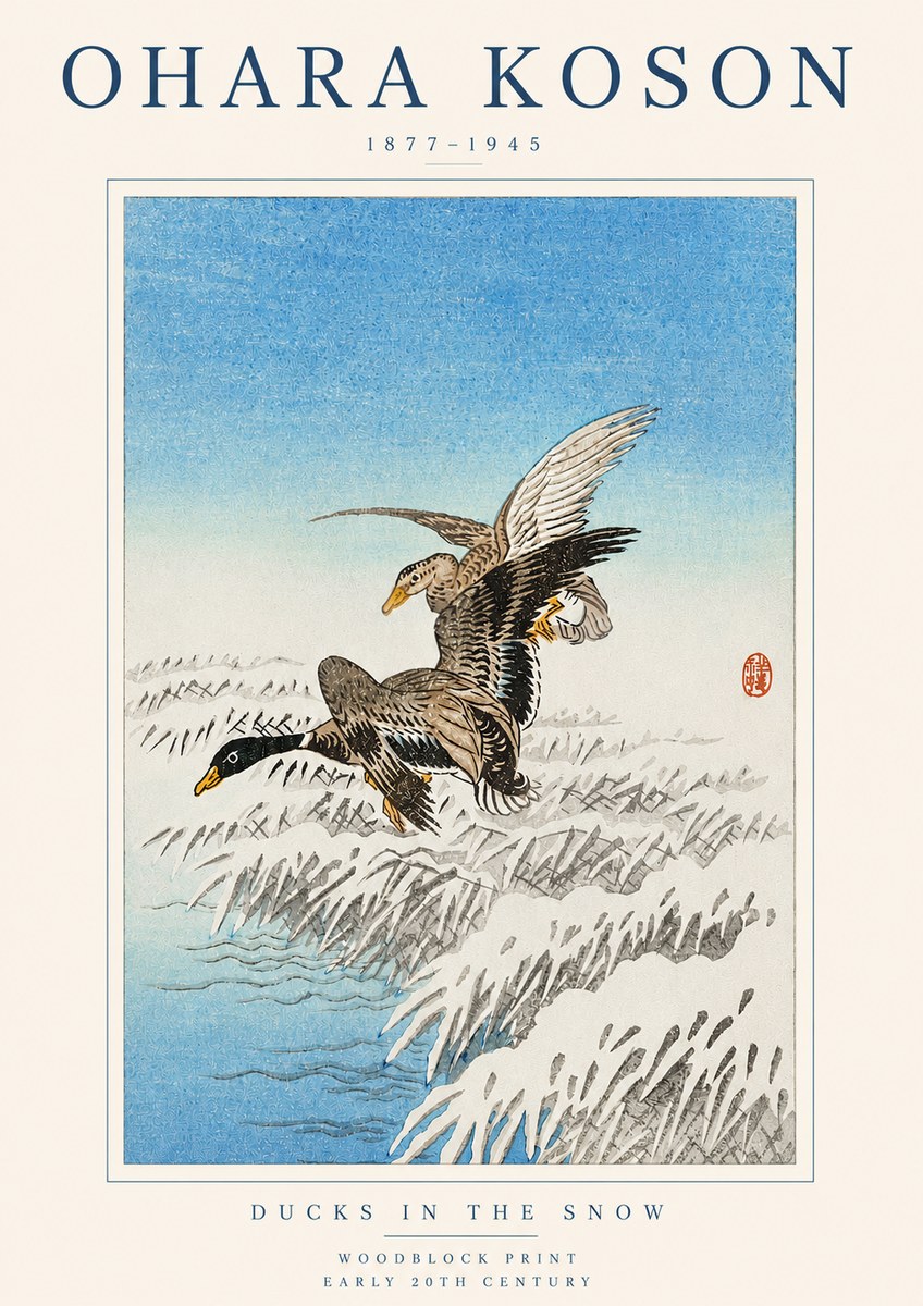 Ohara Koson Ducks in the Snow No3 - Affiche