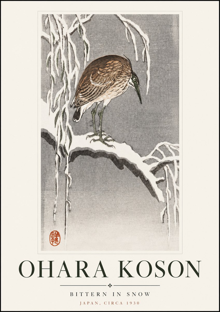 Ohara Koson Bittern in Snow No3 - Affiche