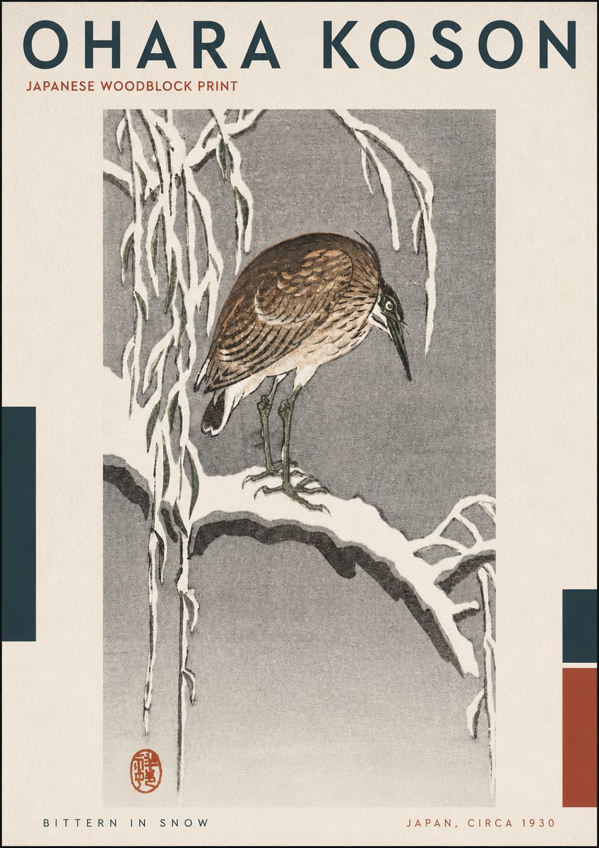 Ohara Koson Bittern in Snow No4 - Affiche