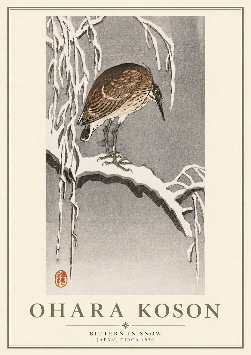 Ohara Koson Bittern in Snow No5 - Affiche