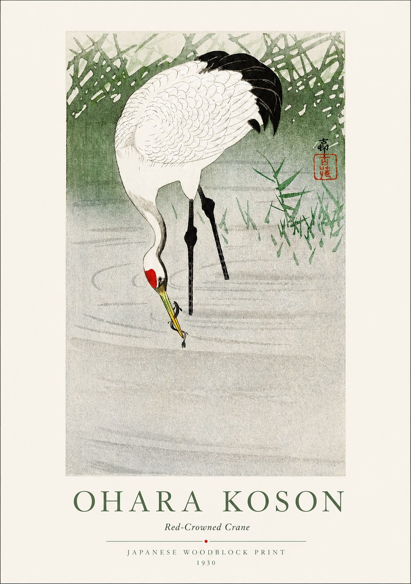Ohara Koson Red-crowned Crane No1 - Affiche