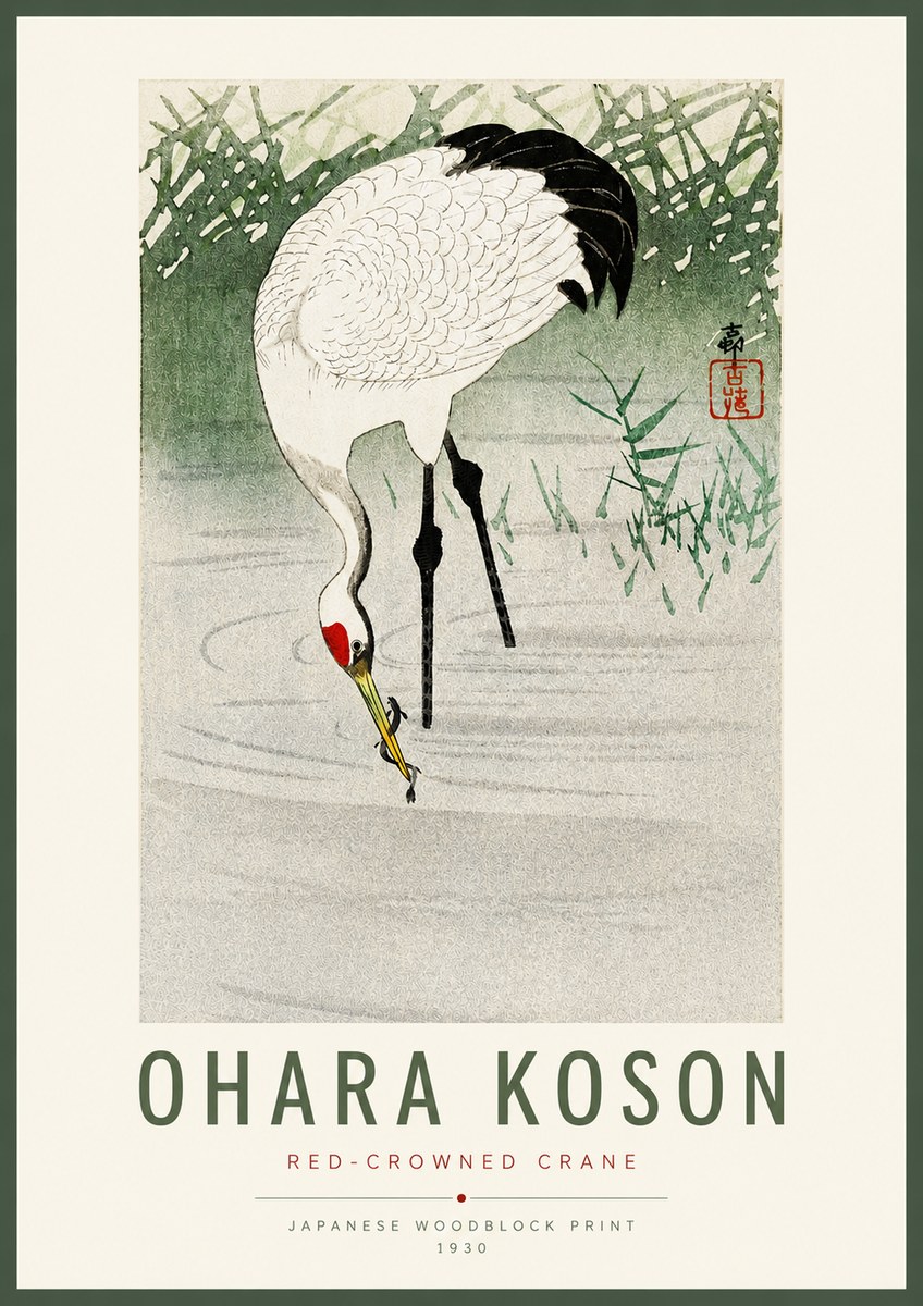 Ohara Koson Red-crowned Crane No2 - Affiche