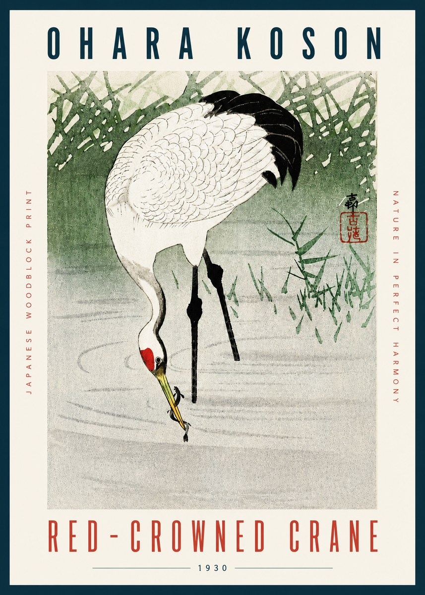 Ohara Koson Red-crowned Crane No4 - Affiche