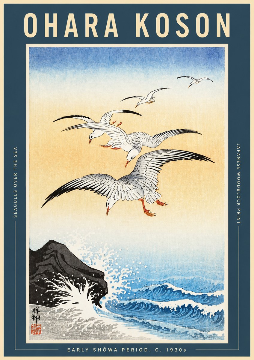Ohara Koson Seagulls over the Sea No2 - Affiche