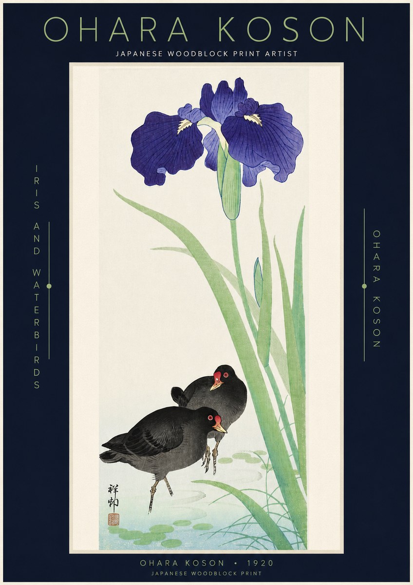 Ohara Koson Iris and Waterbirds No3 - Affiche