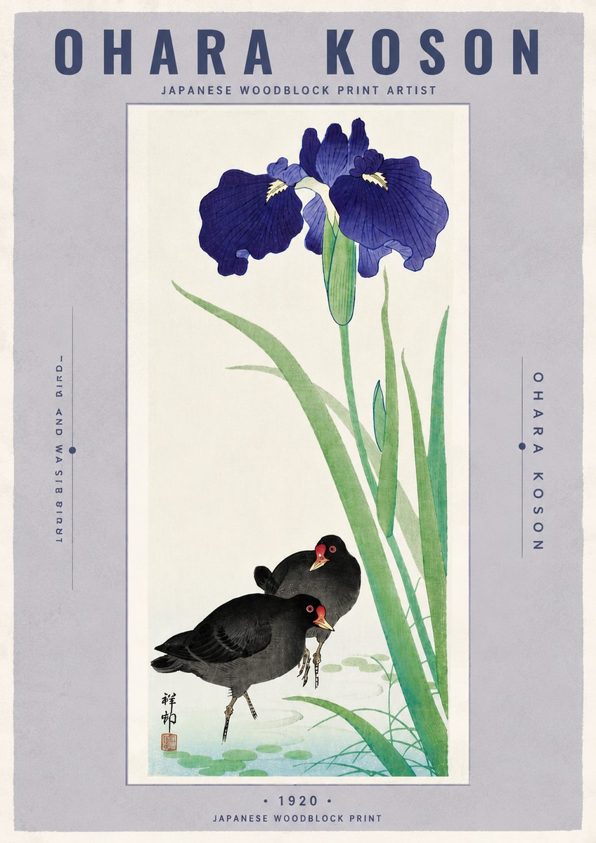 Ohara Koson Iris and Waterbirds No6 - Affiche