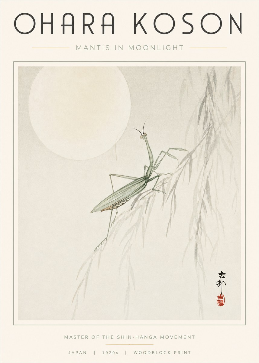 Ohara Koson Mantis in Moonlight No3 - Affiche