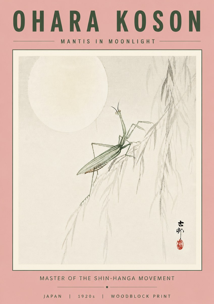 Ohara Koson Mantis in Moonlight No4 - Affiche