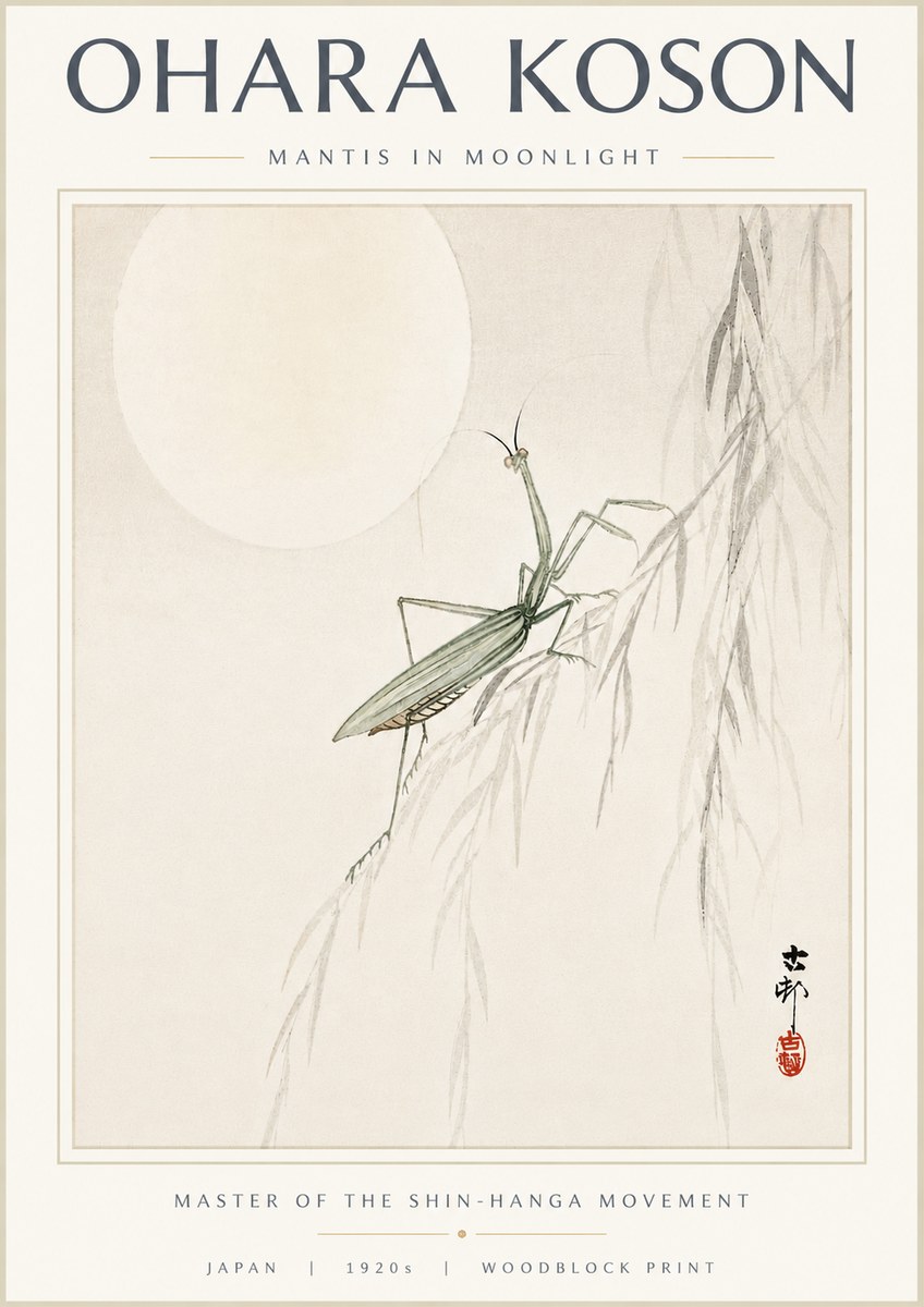 Ohara Koson Mantis in Moonlight No5 - Affiche