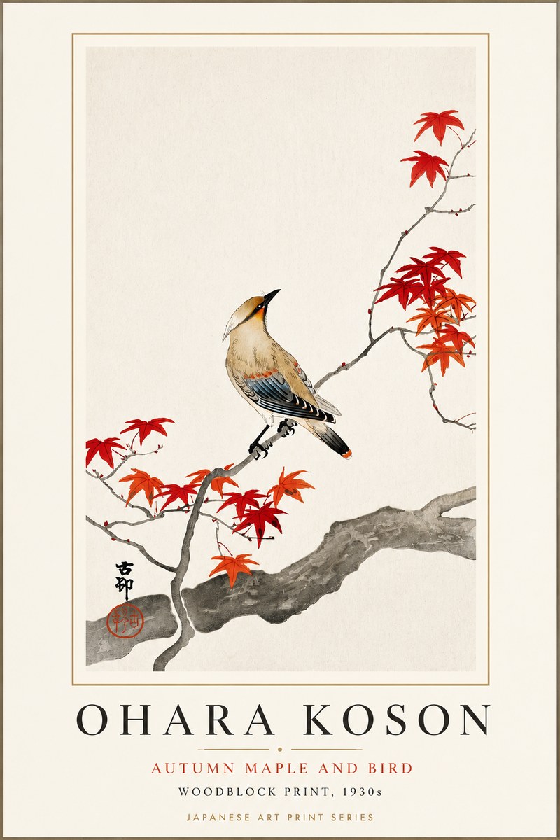 Ohara Koson Autumn Maple and Bird No3 - Affiche