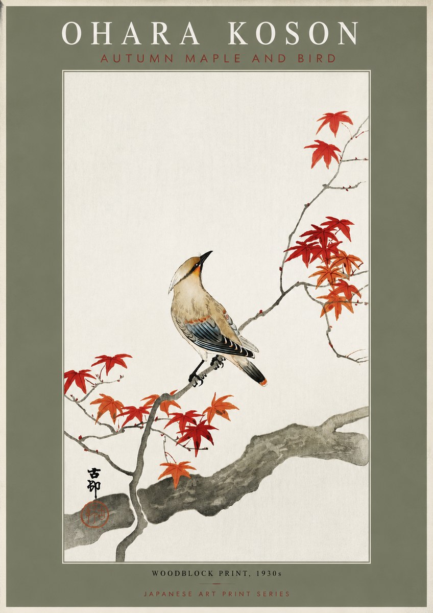 Ohara Koson Autumn Maple and Bird No4 - Affiche