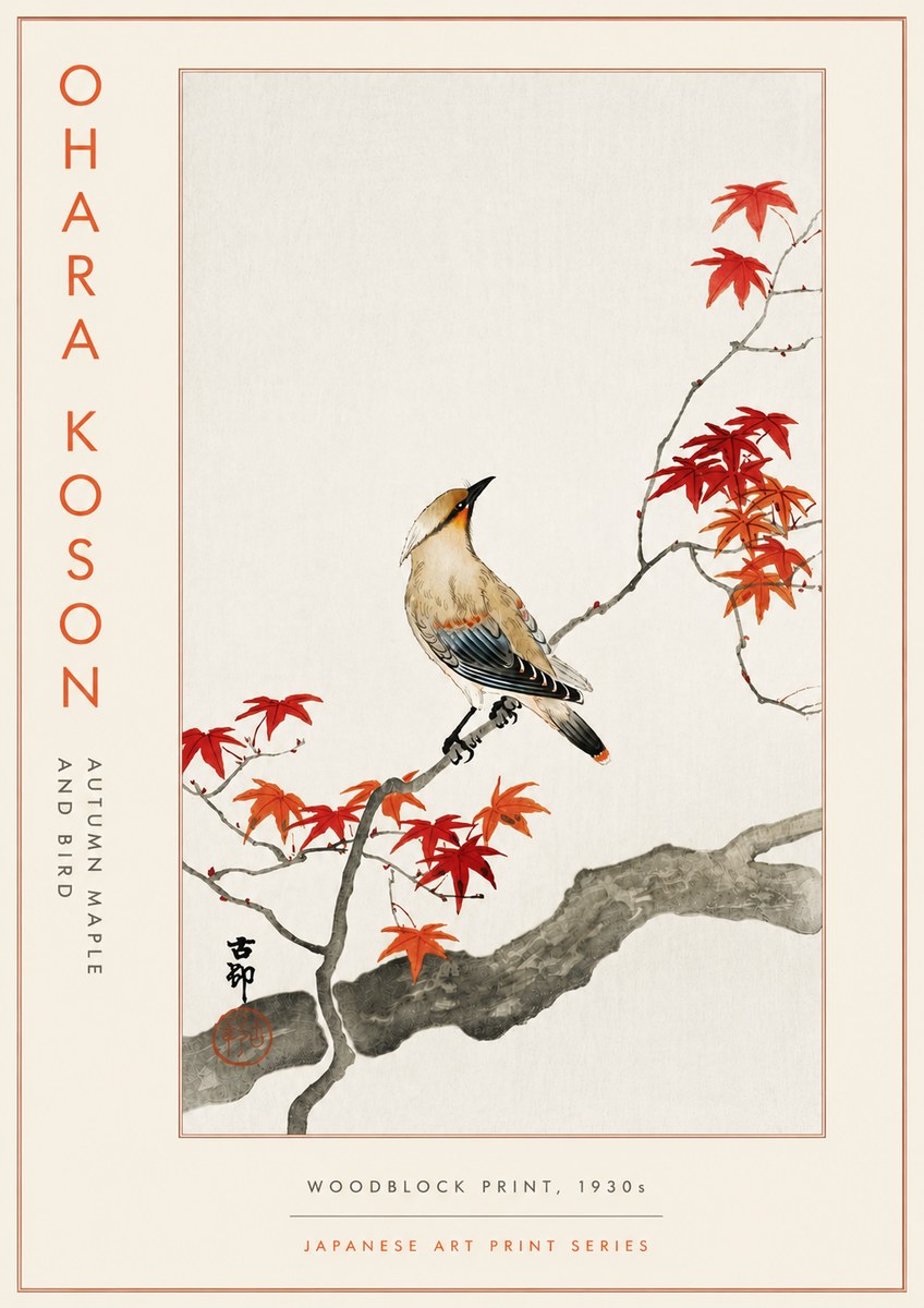 Ohara Koson Autumn Maple and Bird No5 - Affiche