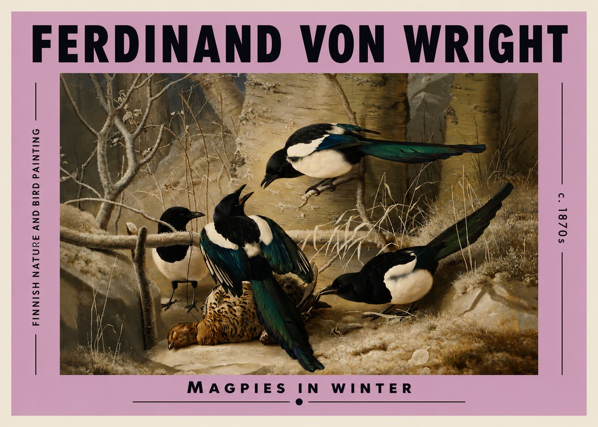 Ferdinand von Wright Magpies in Winter No3 - Affiche