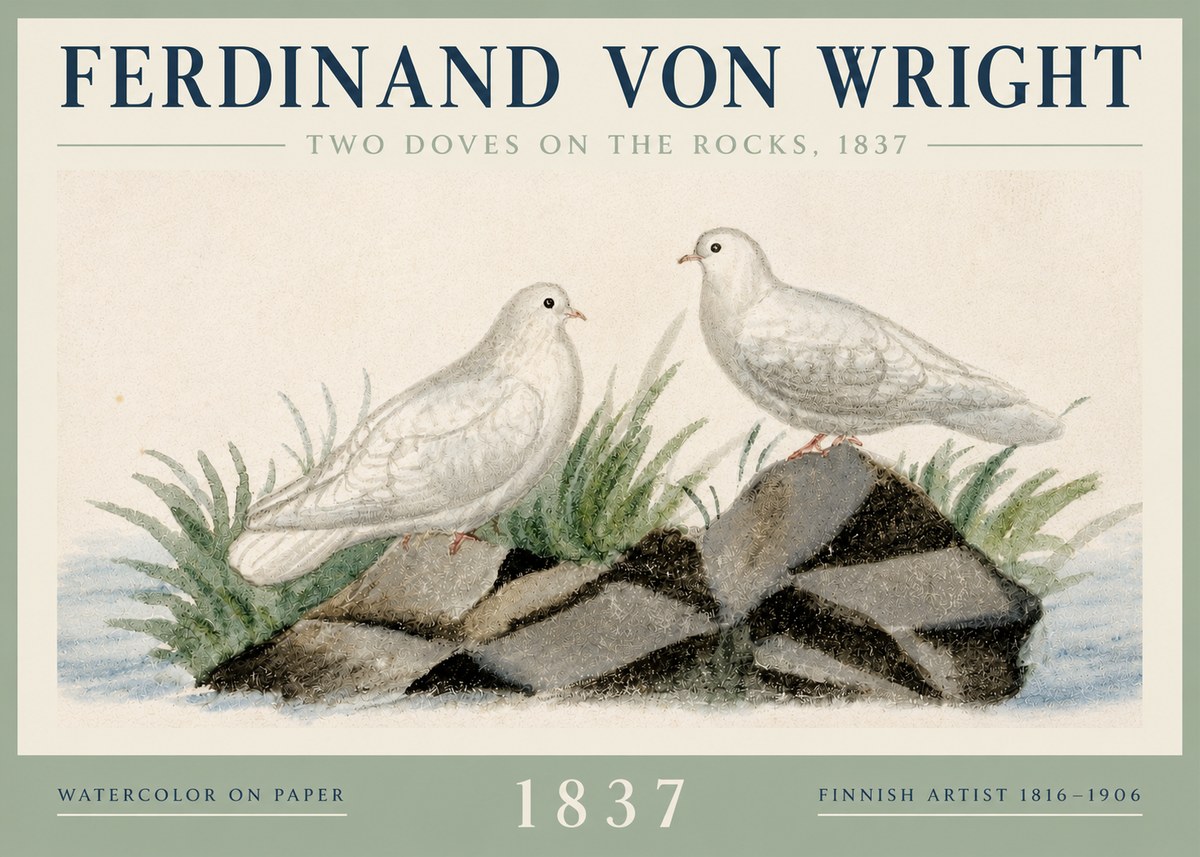 Ferdinand von Wright Two Doves on the Rocks, 1837 No3 - Affiche