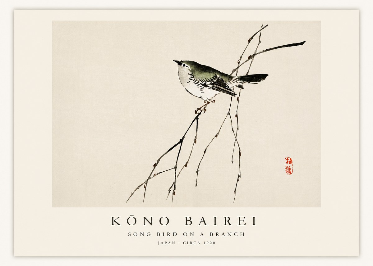 Kōno Bairei Song Bird on a Branch No1 - Affiche