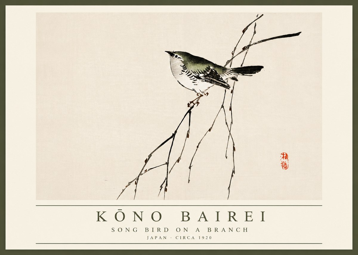 Kōno Bairei Song Bird on a Branch No2 - Affiche