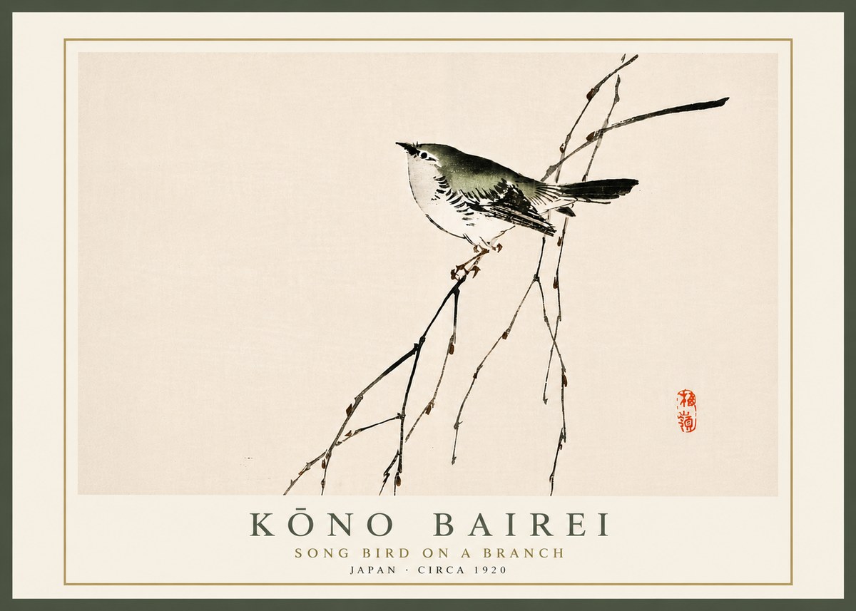 Kōno Bairei Song Bird on a Branch No6 - Affiche