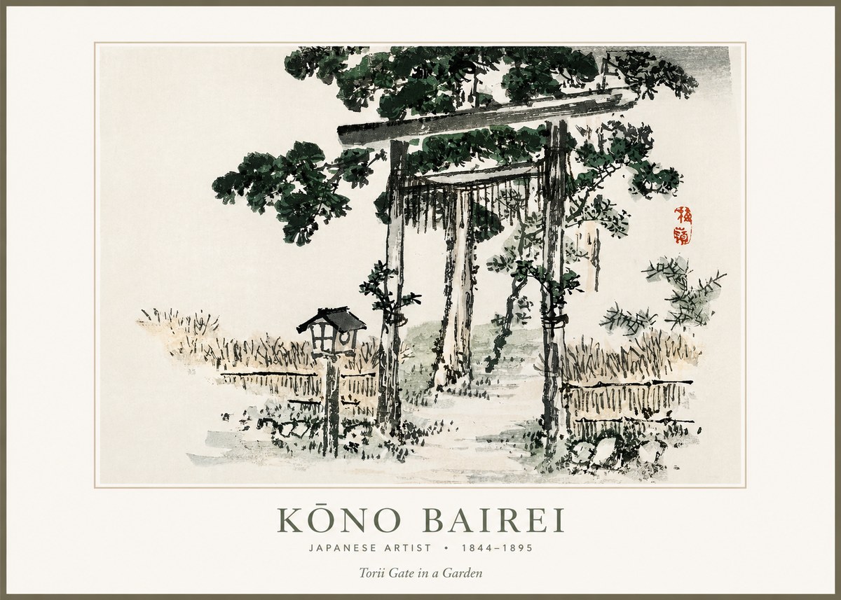 Kōno Bairei Torii Gate in a Garden No1 - Affiche