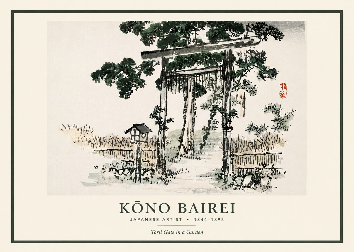 Kōno Bairei Torii Gate in a Garden No3 - Affiche