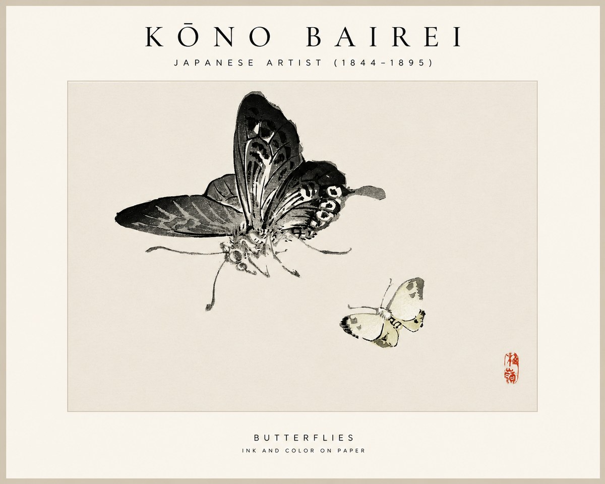 Kōno Bairei Butterflies No1 - Affiche