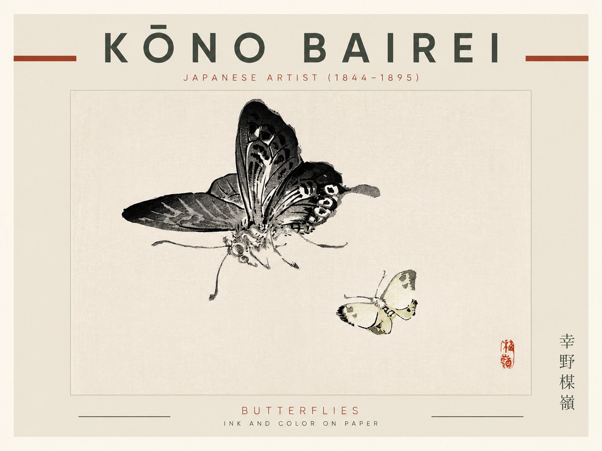 Kōno Bairei Butterflies No2 - Affiche