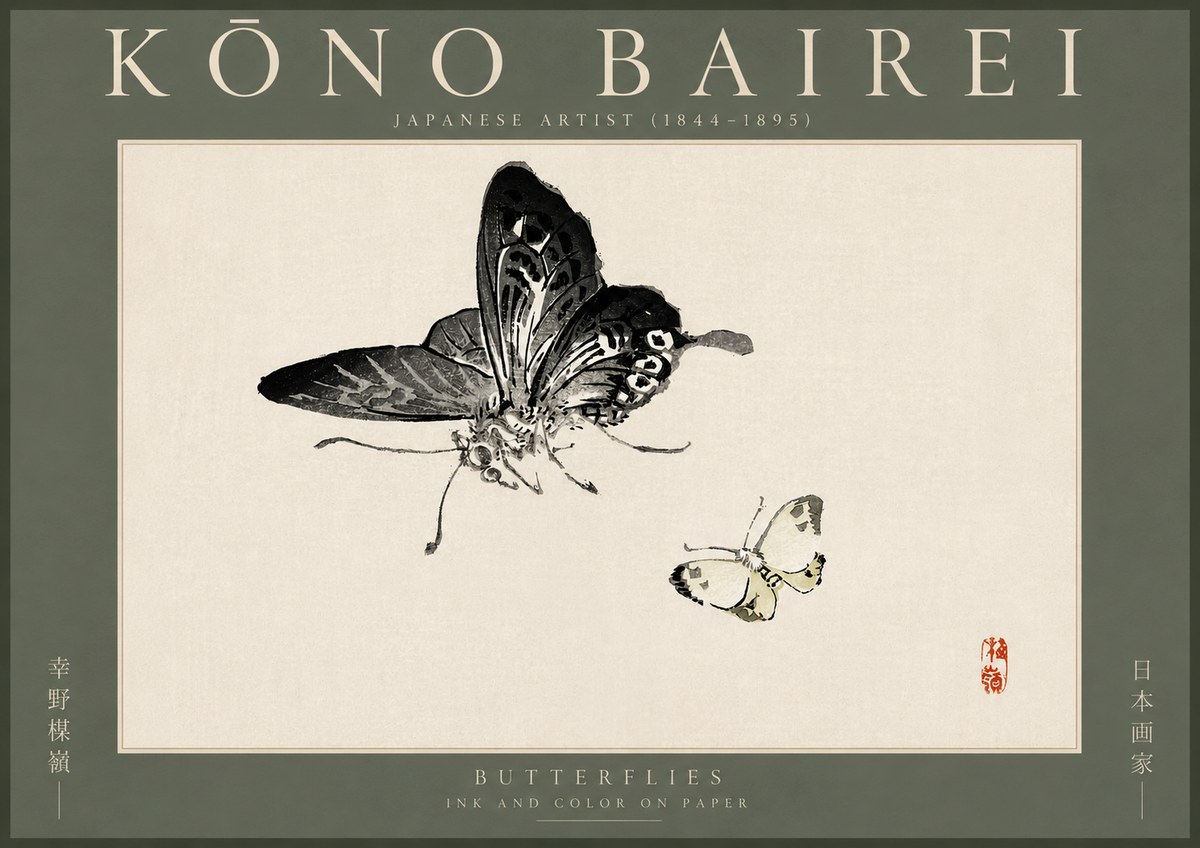 Kōno Bairei Butterflies No3 - Affiche