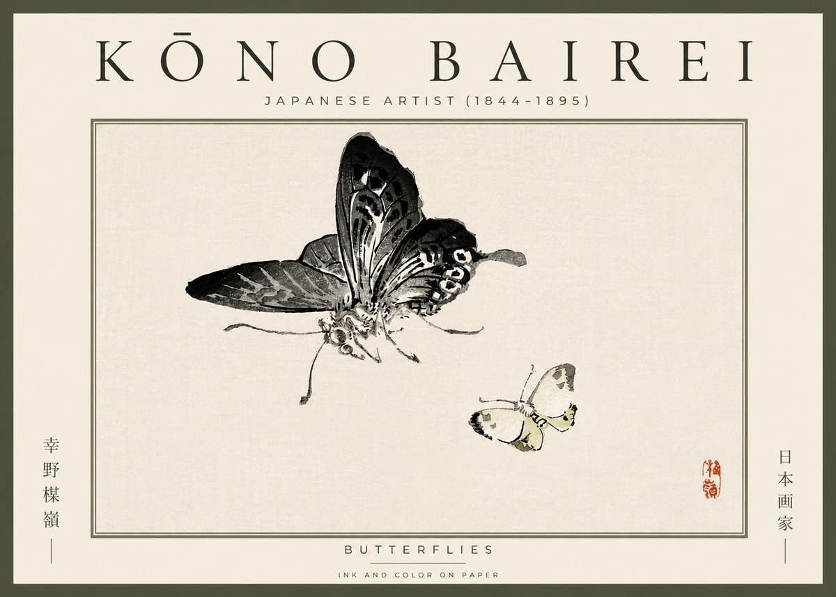 Kōno Bairei Butterflies No5 - Affiche